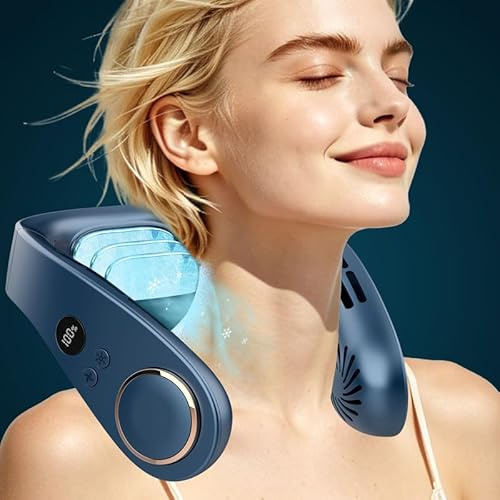 DDKJ Neck Fan with Cooling Plate,1S Quick Cool 15℃,24H Quiet 5-Speed Airflow,5500mAh Rechargeable Head Fans,LED Display Wearable Cooler,Bladeless Portable Personal AC for Men Women Kids Indoor Outdoor