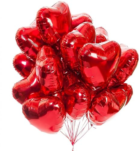 20 Stück Folienballon Rot, Herzluftballons Hochzeit,Herz Helium Luftballons