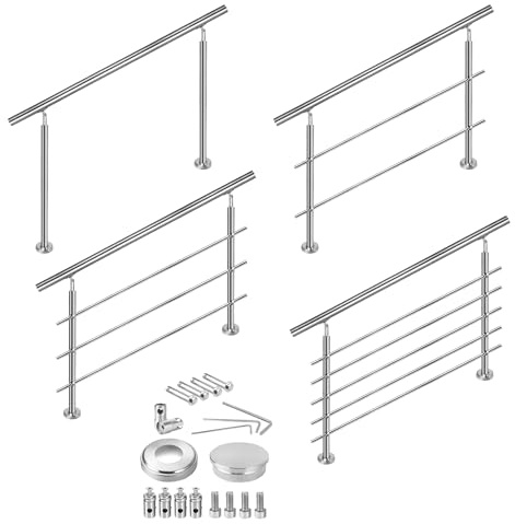 TATIVALO Edelstahl Handlauf Treppengeländer Ø42mm gebürstet Edelstahlgeländer innen außen Handlauf Edelstahl außen mit 2 Querstreben Geländer Bausatz für Treppe Balkon Brüstung Wandmontage, 150cm