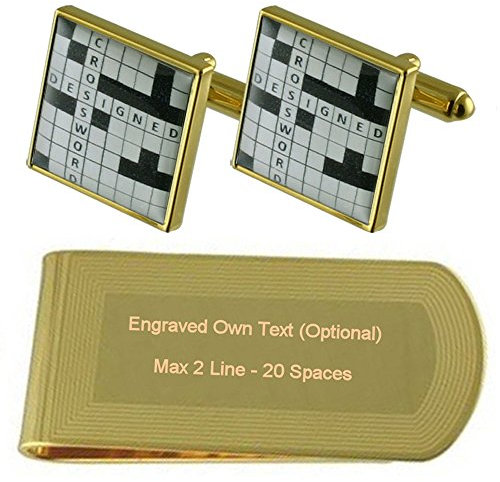Select Gifts Kreuzworträtsel Gold-Manschettenknöpfe Geldscheinklammer Gravur Geschenkset