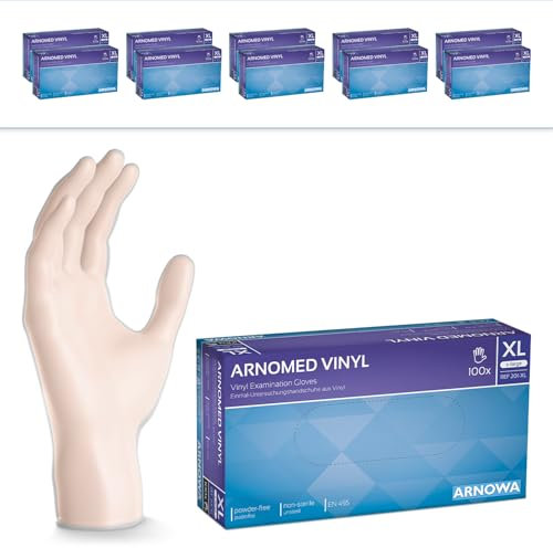 1000x ARNOMED® Guanti vinile XL Trasparente, Guanti monouso senza polvere, Guanti plastica usa e getta dermanyvinile, Per cucina, pulizia casa, alimenti e tattoo S, M, L, XL