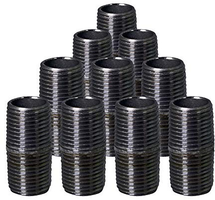 SupplyGiant 1/2 x 1 Inch Black Steel Pipe (10-Pack), Heavy Duty Industrial Malleable Iron Pipes, Pre Cut Threaded Close Nipple Great For All DIY Furniture And Black Pipe Shelving