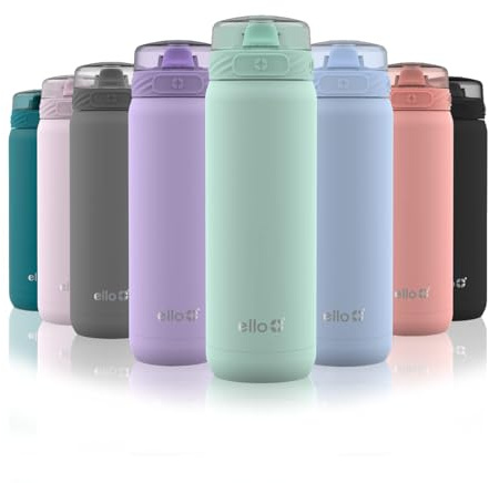 Ello Cooper Vacuum Insulated Stainless Steel Water Bottle with Anti-Microbial Silicone Straw, 22 oz, Yucca