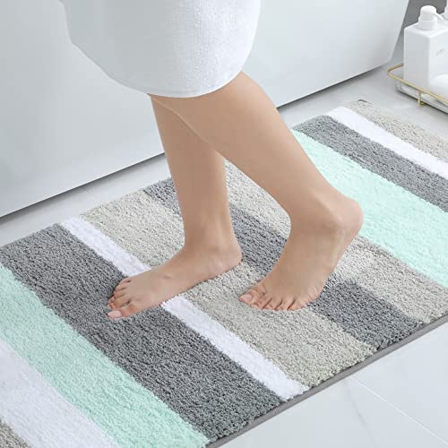 Homaxy Mikrofaser Badezimmerteppich Badematte rutschfest–60x120cm,Grün/Grau | flauschig&weich, angenehm auf der haut, hohe saugfähigkeit, rutschfeste rückseite, maschinenwaschbar, weit verbreitet