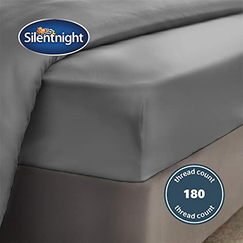Silentnight Pure Cotton Fitted Sheet - Cool Soft Touch 180 Thread Count - 48cm Deep Bed Mattress Sheet - Breathable 100% Cotton - Elasticated Corners, Machine Washable, Charcoal Grey, Double