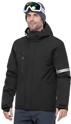 33 000 fot skidjacka för män, vattentät vindtät varm utomhusjacka, vinterjacka, funktionell jacka, ventilerande snowboardjacka, softshell jacka med huva, svart, XL