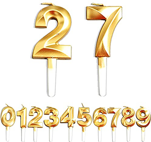 Geburtstag Zahl Kerzen, 2/7/27/72 JJubiläumstorten Dekoration, Gold Nummer Geburtstagskuchen kerzen, Kuchen Dekoration für Geburtstag Party Hochzeit Jahrestag Abschlussfeier Feier Lieferungen
