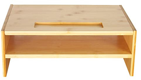 WKWKER 2-Tier Bamboo Monitor Stand With Grooved Storage Computer Monitor Riser Desk Tidy Organizer For Workstation Home Office Printer Laptop Stand (Natural Color)