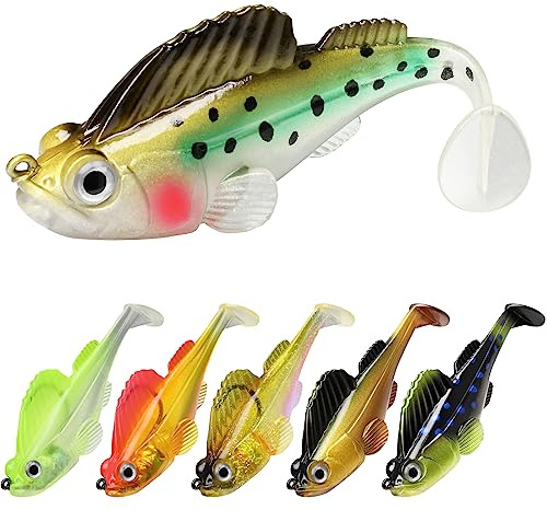 GOTOUR Pre-Rigged Soft Fishing Lures with Weedless Hidden Hook, Lifelike Paddle Tail Swimbaits for Bass Fishing, Freshwater & Saltwater Fishing Bait for Bass, Pike, Trout, and Walleye. (2.8in / 0.4oz)