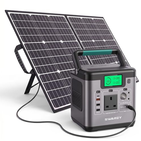 SWAREY Portable Power Station 518Wh with 100W Solar Panel, 500W (Peak1000W) AC, 65W USB-C Fast Charging, Solar Generator for Home Outdoor Camping Travel