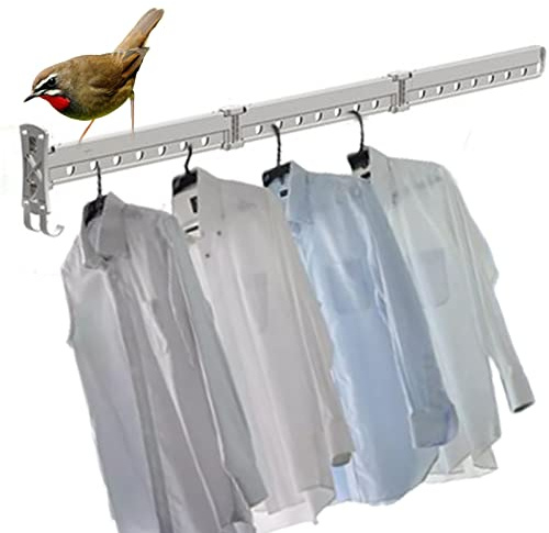 SRHMYJJ Clothes Hanger Rack,Wall Mounted Folding Retractable Clothes Drying Rack for Balcony Railing Wardrobe Frame Dormitory Bed Frame Temporary Table Corner (Aluminum) (Three Fold Silver)