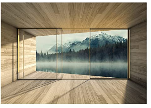 Papel Pintado Efecto 3D Ventana Montañas Niebla Salón Dormitorio - Incluye Pegamento - Fotomurales Pared Tejido No Tejido Decorativos Murales Fotográfico Moderno Decoración de Paredes (152x104 cm)