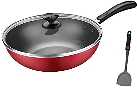 ksamwjf Wok-Pfanne Antihaft-Wok, Antihaft-Herd, Induktionsherd, Gasherd, geeignet für Multifunktions-Wok-Pfanne, weniger öliger Rauch, Haushalts-Wok, Aluminiumlegierung, Wok-Pfanne in 3 Größen, Anti