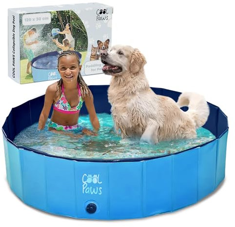 Cool Paws Paddling Pool – Foldable Dog & Kids Pool in Multiple Sizes (S–XL), Leakproof & Durable Hard Plastic Design, Pet Bath or Play Pool for Indoors, Outdoors, Garden, Patio – Blue