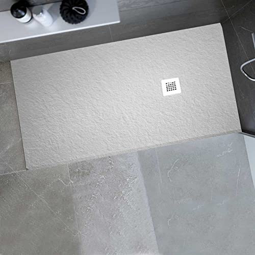 Gresinex® - Plato de Ducha en Resina y Cargas Minerales Aligeradas- Blanco Ral 9003 - NUEVA TEXTURA PIZARRA - Antideslizante Grado 3 - (80x100)