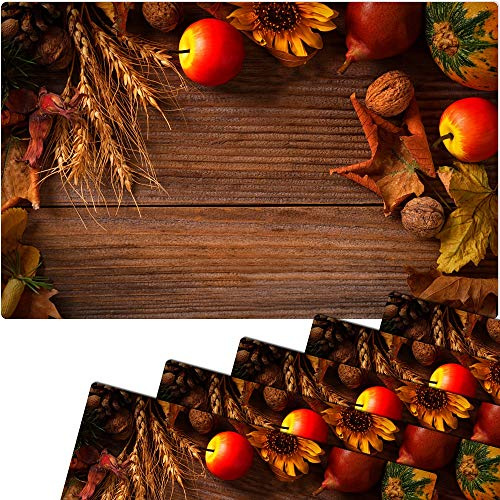 Tischsets 6er als abwaschbare Tischdeko für den Herbst - Platzsets Erntedank Holzoptik braun als Tischuntersetzer in 43 cm - Platzdeckchen als Tischunterlage für Esstisch Wohnzimmer Tisch