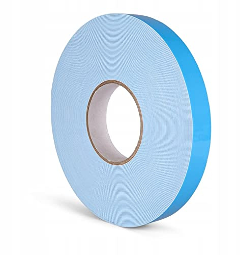 Wooden World Nastro biadesivo schiuma PE bianco - spessore 1 mm colla acrilica 6 mm 50 m - separatore bleu