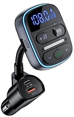 LENCENT Bluetooth FM Transmitter, Musik Adapter für Auto, Auto FM Bluetooth Adapter mit PD 30W QC3.0 Schnellladegerät, Hi-Fi Musik/Klartextanrufe【Farbiges Licht】