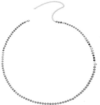 Epinki Taillengürtel Mittelalter Damen, Einzelne Schichten Pailletten Quaste Körperkette Damen Silber für Jeans, Kleider, Blusen, Lange Hemden und Bikinis, Länge 80CM