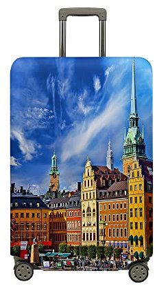 Surwin 3D-Stadtdruck Reise Kofferschutzhülle Waschbare Reisetasche Kofferbezug Elastisch Kofferhülle Gepäck Cover Reisekoffer Hülle Schutz Bezug Schutzhülle (XL (30-32 Zoll),Haus)