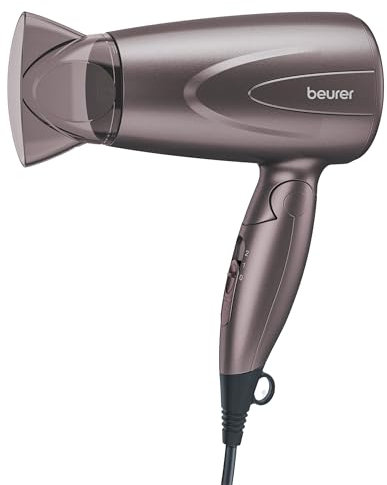 Beurer Asciugacapelli HC 17, Phon Compatto e Pieghevole 2 Livelli di Riscaldamento e Ventola, 1300 Watt, con Bocchetta Professionale e Anello per Appenderlo Comodamente