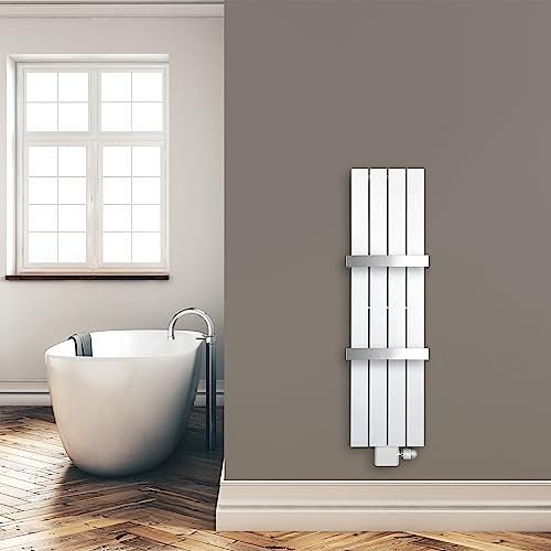Paneelheizkörper Heizkörper Badheizkörper weiß 1200 x 298 mit Mittelanschluss und 2 Handtuchstangen (371 Watt nach EN442)
