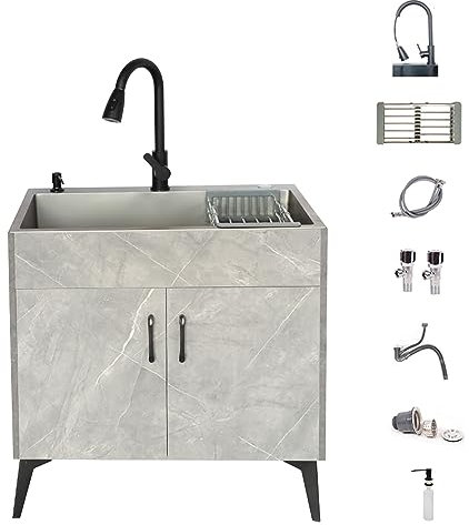 Küchenspüle mit unterschrank,spülbecken edelstahl,freistehende Spüle,spülenschrank mit spüle,Outdoor Indoor Utility Spüle Mit Wasserhahn,für Garage,Restaurant,Waschküche,Werkstatt ( Color : Gray , Siz