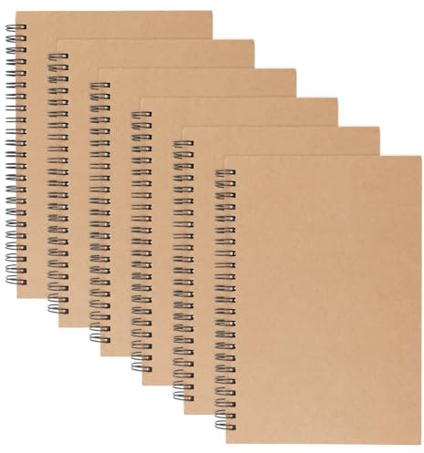 NAMYEUT 6 Stück A5 Skizzenbuch Spiralbindung, 60 Blatt braun Skizzenblock A5 Blanko Zeichenheft für Skizzen, Zeichnung und Graffiti