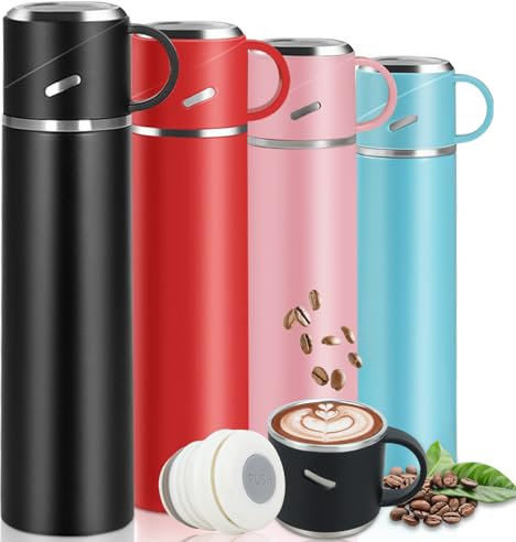 Borraccia Termica in Acciaio Inox, Tazza Termica 500 ML Isolamento Sottovuoto, Bottiglia Termica per Bevande Calde per 12 Ore & Fredde 12 Ore, Termos a Prova di Perdite per Sport e Palestra - Nero