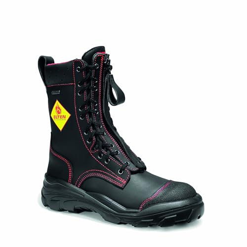 ELTEN Feuerwehrstiefel Euro Proof GTX F2A, Damen und Herren, Leder, Stahlkappe, robust 44, Schwarz|Rot