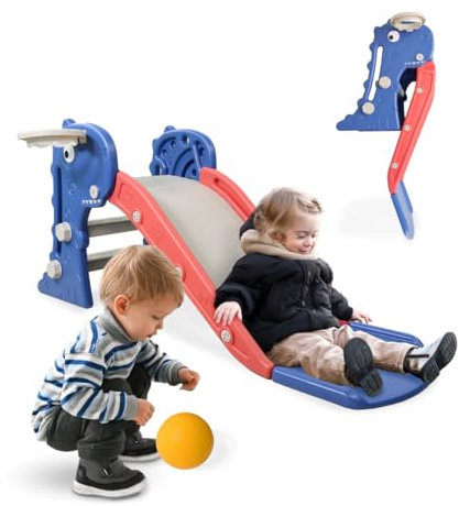 Mobiclinic® kids, Kinderrutsche, Dino, Zusammenklappbar, Inklusive korb und ball, Abgerundete kanten, Rutschfest, Europäische marke, Max. 35 kg, Stabil, Sicher, Einfache montage, Innen außen