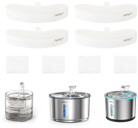 NPET Upgraded Design 4 Pack Replacement Filters for WF050/WF100 Cat Water Fountain and WF210 Stainless Steel Pet Water Fountain Cat Water Dispenser, WF050TP-FS03 | Upgraded Design, For WF050/WF100 Cat Water Fountain, For WF210 Stainless Steel Pet Water Fountain, Cat Water Dispenser filter