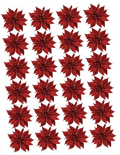 Alipis 24st Weihnachtsblume Weihnachtskranz Blumen Künstliche Blumen des Weihnachtssterns Christrose Weihnachtsstern Glänzender Weihnachtsstern Mini-Kranz Rattan Doppelschicht Goldpulver