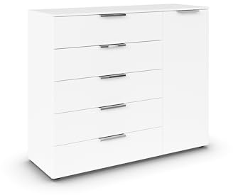 Rauch Möbel Flipp, Kommode, Farbe Weiß, Breite 120 cm | Sideboard, 1-türig, 5 Schubladen, Soft-Close-Funktion, für Schlafzimmer, Gästezimmer, Wohnzimmer, Garderobe, Flur