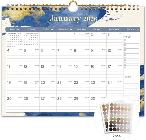 Vibrant Focus 2026 Calendar - 12 Monthly Wall Calendar 2026, January 2026 - December 2026,11.5 x 14.8, 2026 Calendar with Twin-Wire Binding, Hanging Hook, Blocks and Julian Dates (Wall Calendar Blue)