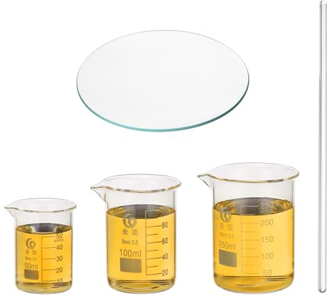 PATIKIL 50/100/250ml Low Form Glass Beaker, 3.3 Borosilicate Glass Beakers Graduated Measuring Cup with Stirring Rod and Watch Glass for Experiment, Cooking Baking, Clear