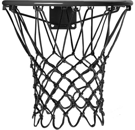Svart basketnät ersättning utomhus kraftig, professionell på-bana-kvalitet [203 g], unika basketnät slitstarka utomhus passar för standardring, anti-piska alla väder – 12 öglor
