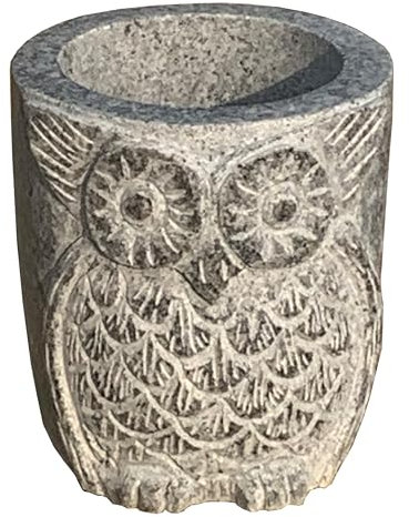 Dehner Blumentopf Eule, mit Bodenloch, Ø 20 cm, Höhe 22 cm, Topfvolumen ca. 6.9 l, Granit, grau
