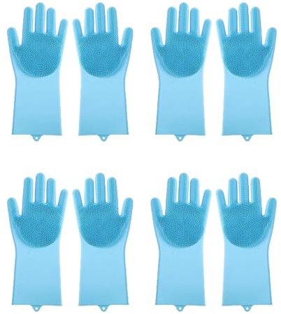 LUNCHS Putzhandschuhe Kreisförmiges Hakendesign Haushaltshandschuhe 4 Paare Gummihandschuhe Bürsten Mit Weichen Borsten Neigen Zur Schaumbildung(Blau)