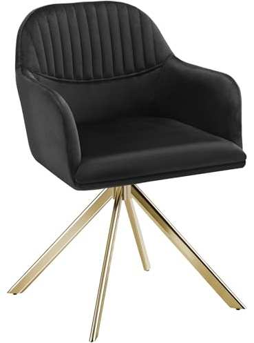 tectake® Esszimmerstuhl drehbar, Armlehnstuhl drehbar, ergonomischer Stuhl Samt, Stühle für Esszimmer, Möbel für Wohnzimmer, Arbeitszimmer, Esstisch, Schminktisch - schwarz/Gold