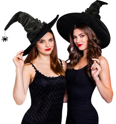 FUIPVGI 2 Stücke Hexenhut, Halloween Hexenhut, Sexy Hexenhut, Schwarz Hexenhüte Kostüm Zubehör, Halloween Party Hüte, Hexenkostüm Zubehör, für Halloween Party, Hexen Cosplay, Verkleidung