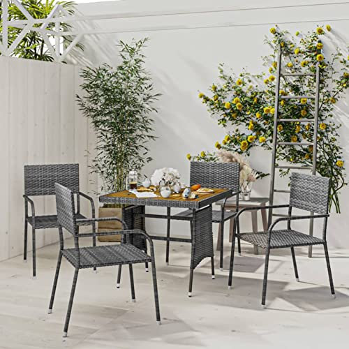 AKNGFO 5-teiliges Rattanmöbel-Set, Terrassen-Essgruppe, Bistro-Set, Gartenmöbel-Set, Couchtisch und 4 Esszimmerstühle, Set, Esszimmermöbel-Set für drinnen und draußen, Poly Rattan, Grau
