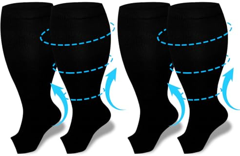 UZSUZZ Plus Size Compression Socks for Women Men, 2 Pairs 15-20 mmHg Graduated Compression Support Stockings, Wide Calf Open Toe Knee High Stockings for Running Flying Pregnancy Nurse Travel Edema