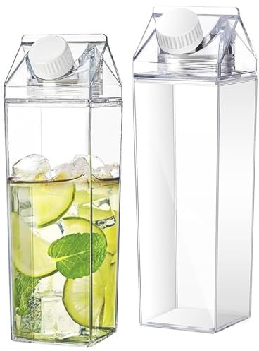 2 Pezzi Bottiglia D'acqua Trasparente, Bottiglia D'acqua in Cartone di Latte, 1000 ml Bottiglia di Latte Quadrata, Bottiglia Contenitore di Succo di Frutta, Riutilizzabile, per Picnic, Campeggio