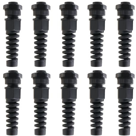VGOL 10 Prensaestopas PG7 IP68 de Color Negro de Nailon Resistente Al Agua de 3 A 6,5 Mm con Contratuerca Ajustable Y Protección Contra Tensión para La Fijación de Cables