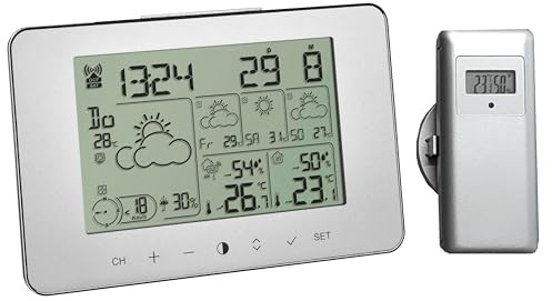 TFA Dostmann Météo Info Center METEOTIME PRIMO 35.1156 Station météo pour 90 régions météorologiques en Europe, avec probabilité de pluie, force du vent (argent)