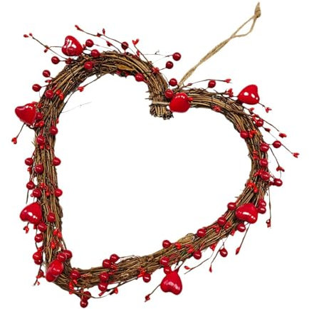 Colcolo Corona de San Valentín para Puerta de Entrada, Adorno Colgante, Regalo Ideal, Corona en Forma de corazón de 11,81 Pulgadas para Estante Interior y