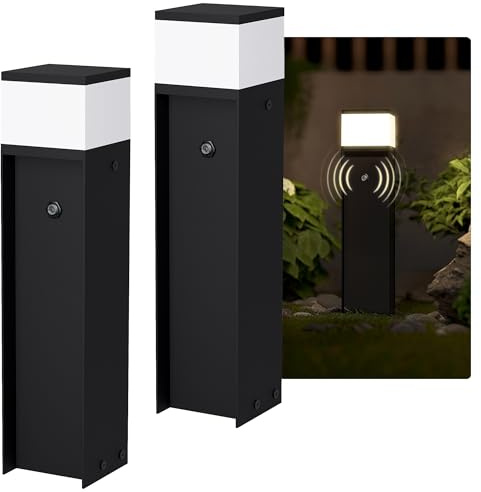 SSC-LUXon ZAVO Pollerleuchte 2er Set schwarz IP44 30cm G9 Dämmerungssensor | Zwei kompakte Lichtsäulen mit Dämmerungssensor - schalten automatisch, blendfreies Gartenlicht für Carport & Veranda, IP44