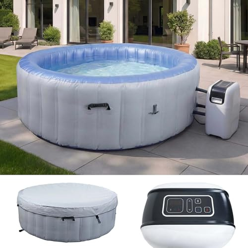 Mendler Whirlpool HWC-N97, 5 Personen, In-/Outdoor heizbar aufblasbar Pumpe PVC laminiert, rund Ø 198cm, grau-blau