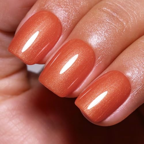 Glitter Gel Polish, Orange Pearl Glitter Nail Gel Polish Sparkle Shimmer Summer Rainbow Soak Off LED UV for DIY Manicure 15ml